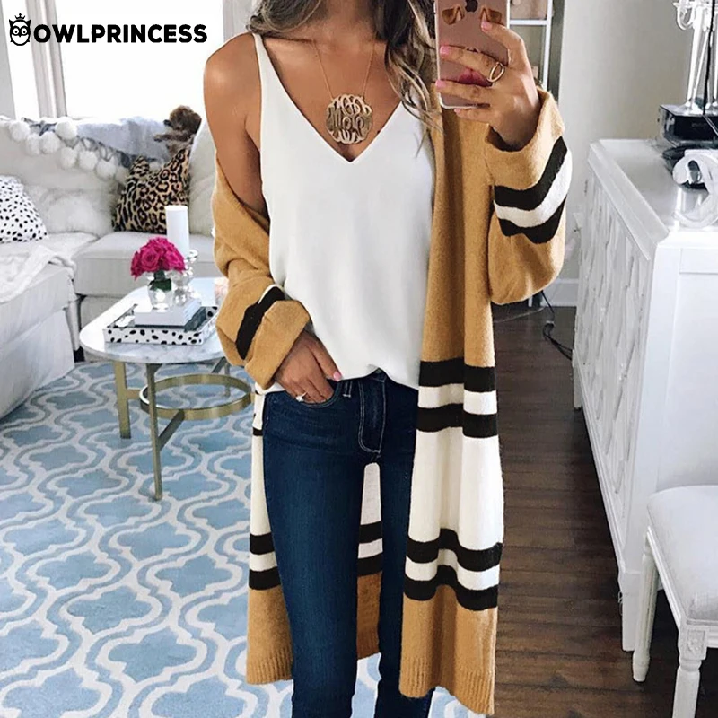 

OWLPRINCESS New Casual Knitting Winter Jakets Of Women Long Style Loose Stripe Vadim Coat Harajuku Befree Jaket Women Clothes