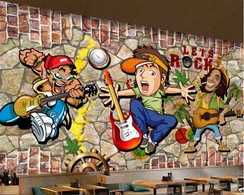 

beibehang Custom size music fashion trend 3D stereo brick wall graffiti guitar bar KTV mural background wall behang wallpaper