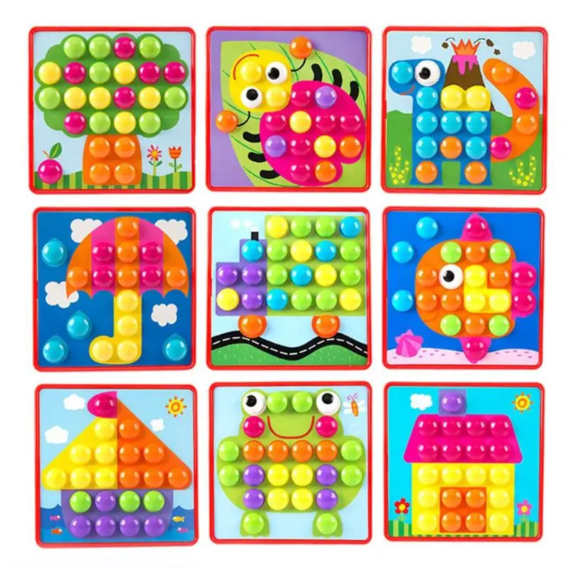 3D Puzzle Montessori Toys Composite Picture Puzzles Creative Mosaic Mushroom Nail Kit Educational Toys Button Art Kids Toy