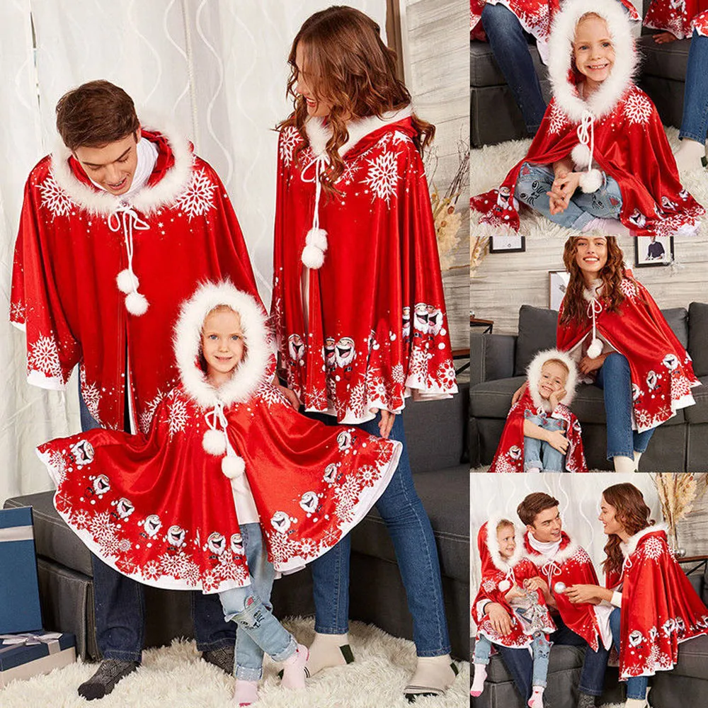 

Mom Me Christmas Clothes Adult Womens Girls Boy Cloak Family Matching Christmas Hooded Cape Santa Coat Mommy Me Costume Cloth 30