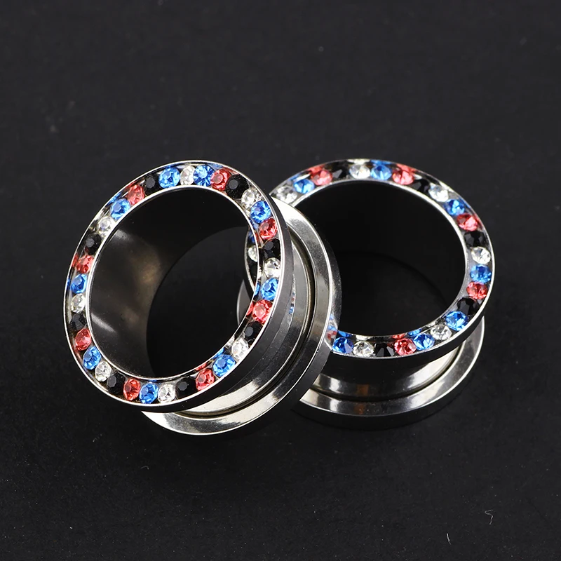 Junlowpy Earrings Body Jewelry Piercing Stainless Steel Ear Gauges Expander Plugs and Tunnels with CZ Gem 40pcs Ear Stretchers