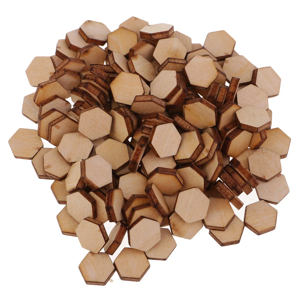 50/100/200pcs Wooden Hexagon Shapes MDF Cutouts Blank Embellishments Craft for DIY Scrapbooking Card Making Decoration Ornaments