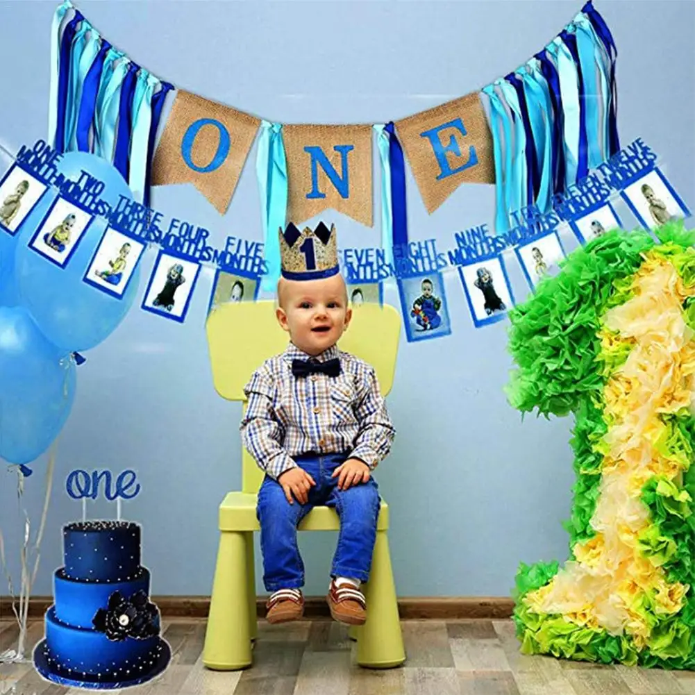 

Baby 1st Birthday Boy Decorations With Crown Baby Boy First Birthday Decorations High Chair Cake Smash Party Supplies