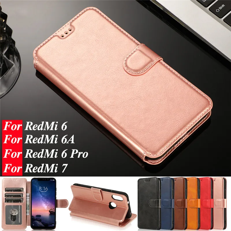 

XiaoMi RedMi 7 Leather Case Vintage Phone Cases On XiaoMi RedMi 6 Pro Flip Stand Card Slot Wallet Cover Hoesje RedMi 6A Coque