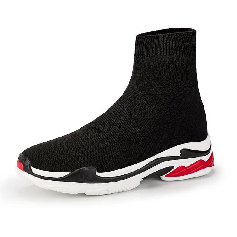 Летняя обувь с высоким берцем Flywire для мужчин и женщин; трендовая парная обувь; удобные мужские кроссовки; нескользящие Дышащие носки для бега - Цвет: Black