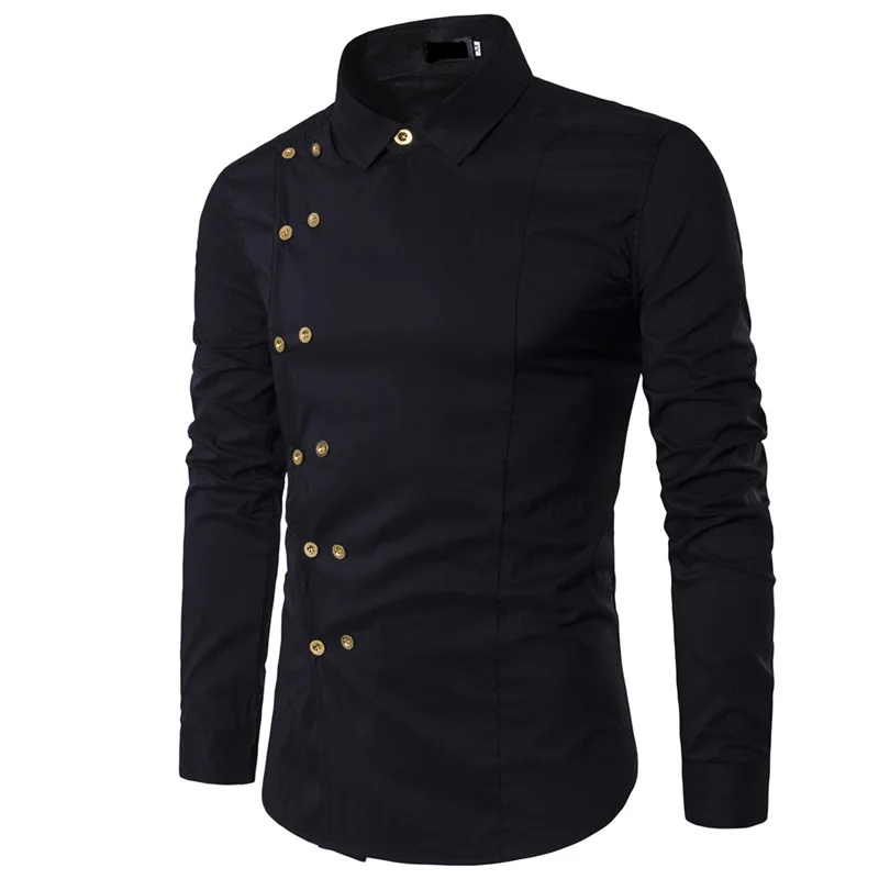  New 2018 Fashion Long sleeve senior Wedding Business gentleman inclined placket double-breasted thin solid men's dress shirts