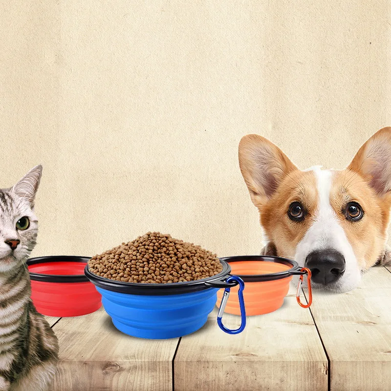 

Solid color Pet Cat dog Folding Silicone Dog Bowl free shipping Outfit Portable Travel Bowl For Dog Feeder Utensils Small Mudium