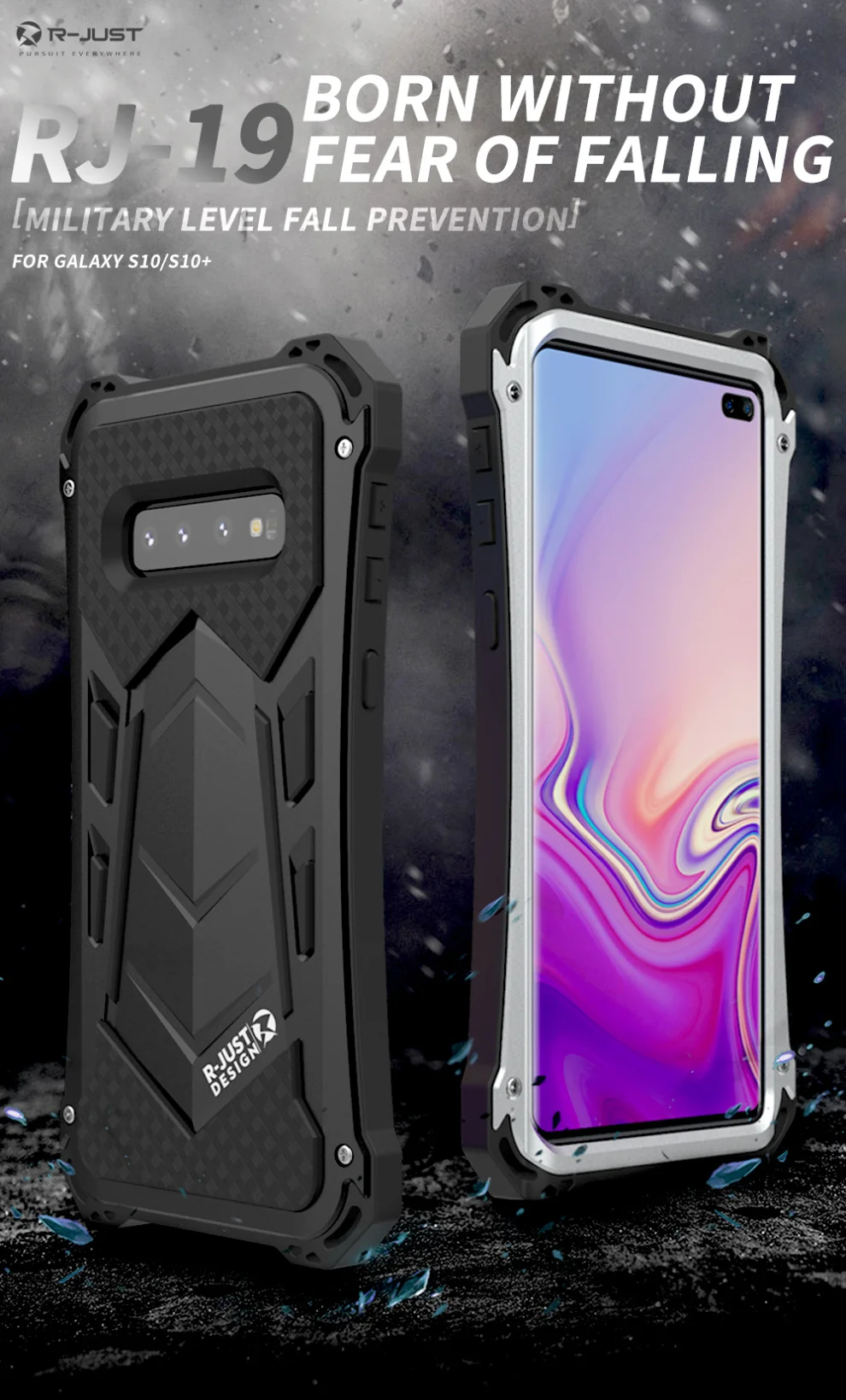 R-JUST Shockproof Aluminum Simon waterproof Metal Case For Samsung S10 Note 9 10 
