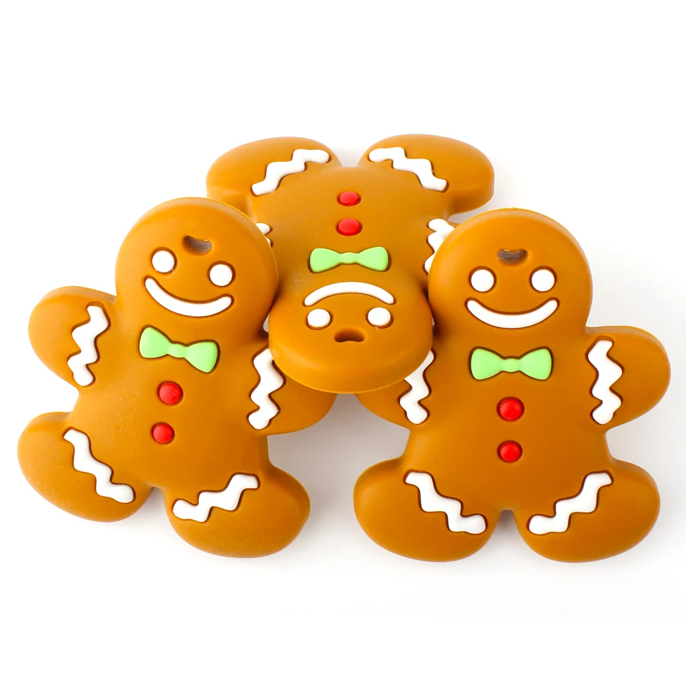 Keep&Grow 1pc Gingerbread Man baby Teether BPA Free Silicone Teether DIY Crafts Accessories Holiday Gift Teething Toys