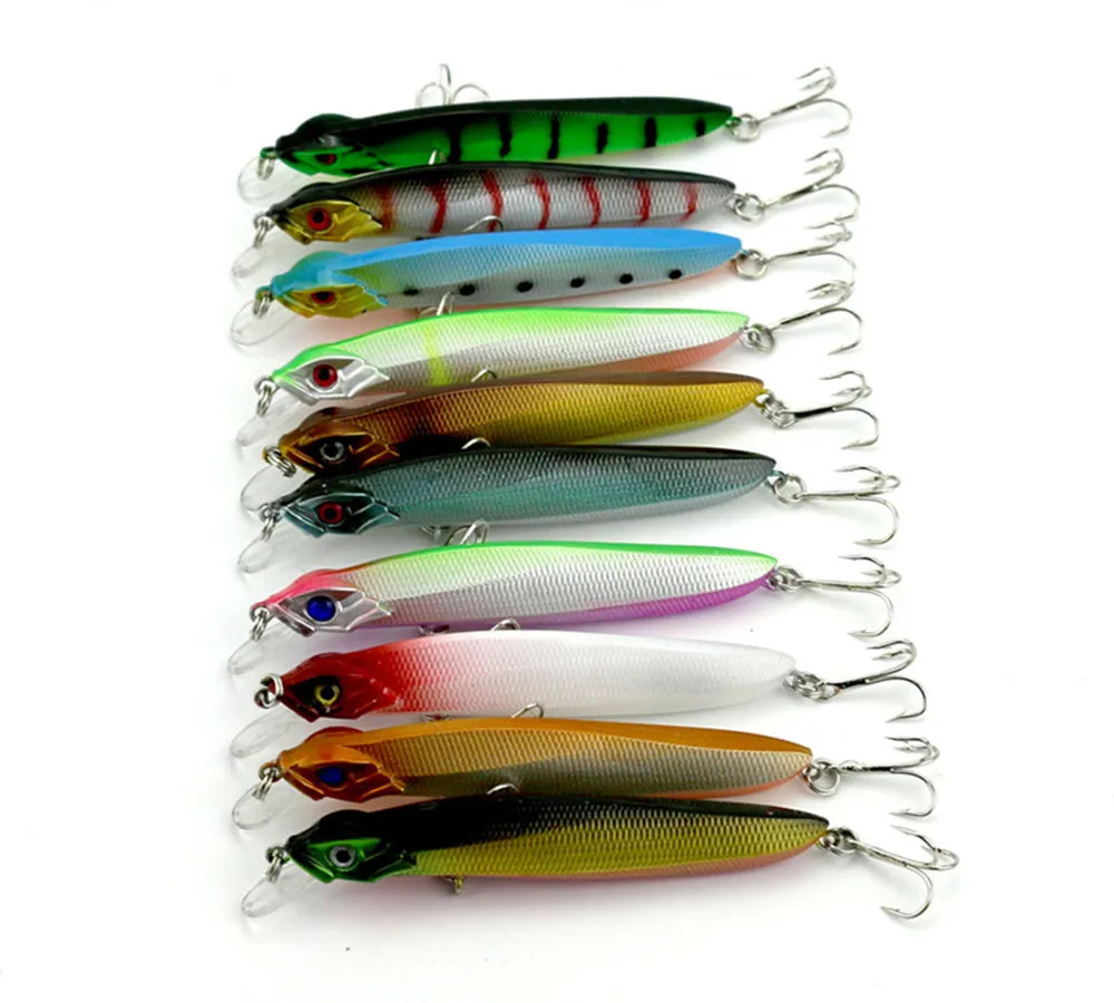 Minnow Bass Fishing Lures 10mm Salt water Fresh water 3D plastic Minnow lure (MI065) 10CM 7.9G 4# hooks 20pcs