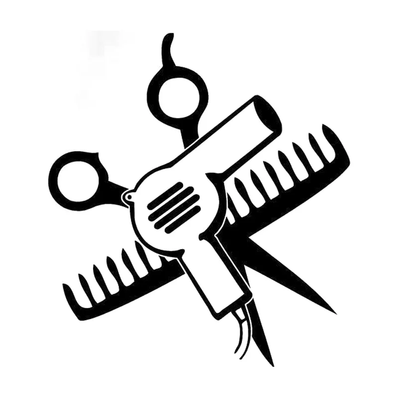 

14cm*15.5cm Hair Dryer Mirror Scissors Comb Car Sticker Motorcycle Black/Silver S3-4964