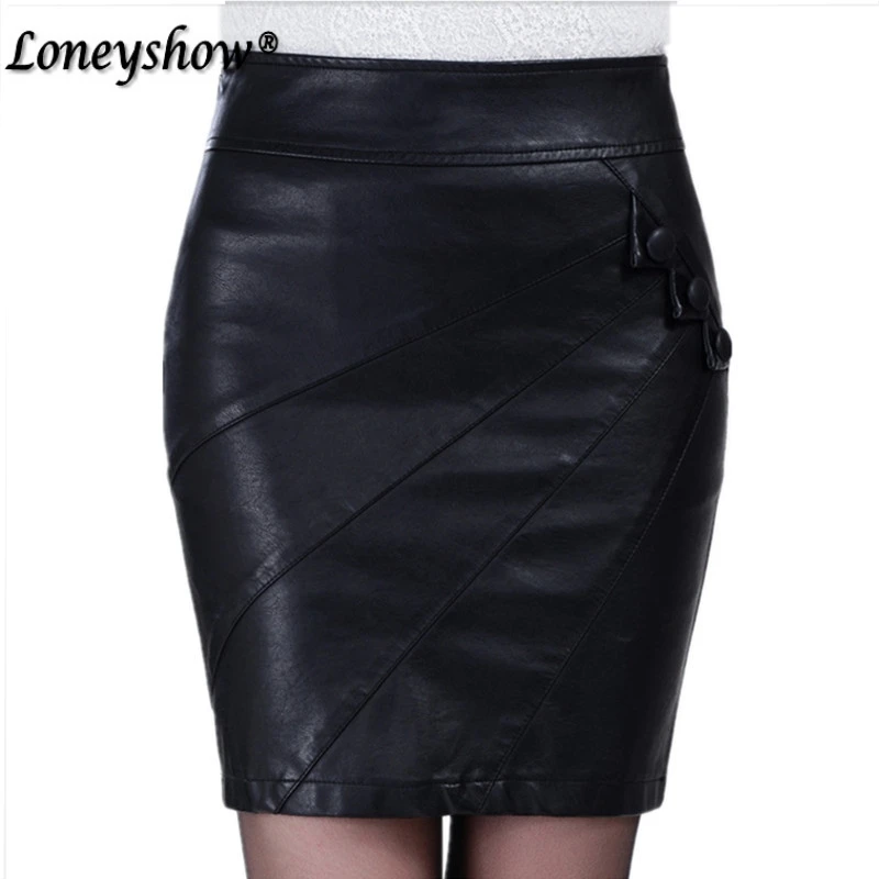 Beste 4XL 5XL Zwarte vrouwen Leren Rok Hip Vintage Hoge Taille 2018 Office Lady Herfst Winter Mini Potlood Rokken Vrouwelijke plus Size