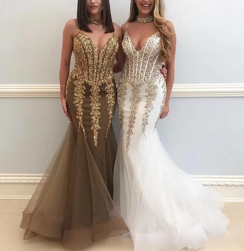 

Luxury Saudi Arabia Gold Crystal Mermaid Prom Gowns With Appliques Sexy Abiye Floor Length Formal Party Dress Vestidos De Festa