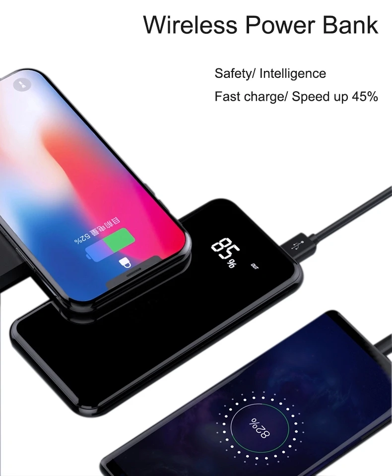 10000 мА-ч, беспроводное зарядное устройство Внешний аккумулятор с двумя usb-портами для IPhone X XS Max 8 7 6 Plus Xiaomi samsung Galaxy S8 S9 S7 huawei htc LG