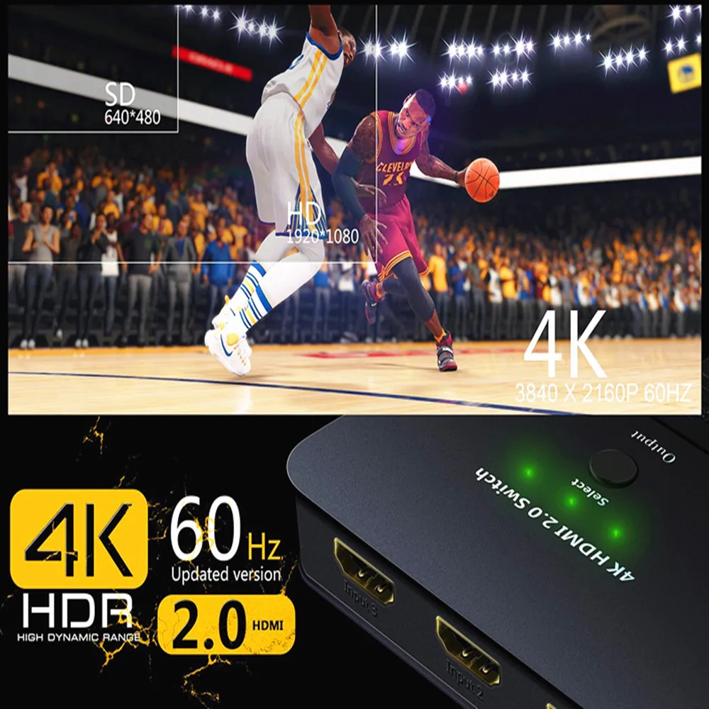  HDMI Switch 3x1 4K 60HZ 3 Port HDMI Switch 3D Support HDTV 1080P with Power Support HDCP 2.2 HDMI 2