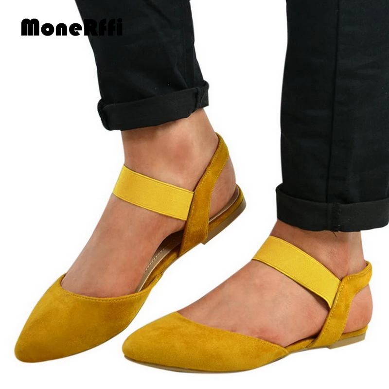 

MoneRffi Summer Women Flat Shoes Pointed Toe Casual Comfortable Plus Size Elastic Roman Sandals Solid Color Single Shoes 2019