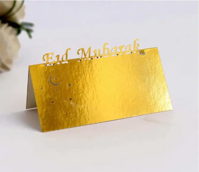 

100PCS/LOT Laser Cut Eid Mubarak Party Table Card Paper Place Card Guests Name Mark Card Can Customized Design
