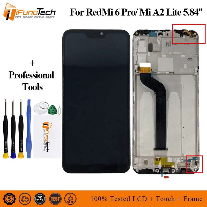 

5.84" AAA Quality IPS LCD+Frame For Xiaomi Mi A2 Lite LCD Display Screen Replacement For Redmi 6 Pro LCD 2280*1080 Resolution