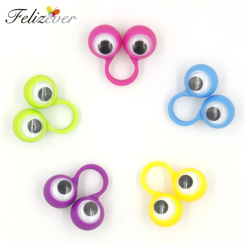 24PCS Eye Finger Puppets Plastic Rings with Wiggle Eyes Party Favors for Kids Assorted Colors Gift Toys Pinata Fillers Birthday