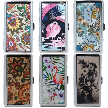 

New Exclusive 20Patterns Lady Cigarette Case Metal Slim Cigarette Case Box Woman Cigarette Holder Tobacco Box Cigarette Case
