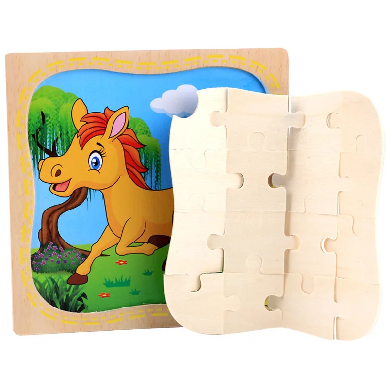 Logwood Wooden 16pcs Cartoon Animal Puzzle Montessori early education toy gifts Logwood Wooden 16pcs Cartoon Animal Puzzle Montessori early education toy gifts