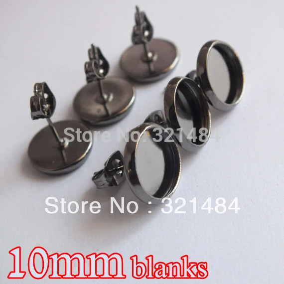 

gunmetal black 200pcs earring cabochon cameo setting 10mm earring bezel blank post with butterfly backings studs diy findings