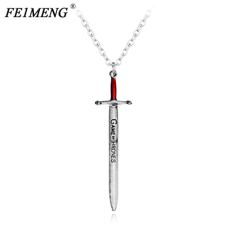 

Game Of Thrones Sword Necklace Song Of Ice And Fire Pendant Lettering Vintage Silvery Pendant Necklaces For Women Men Jewelry