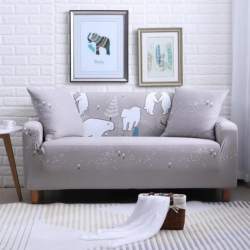 Grey Polar Bear Stretch Elastic Sofa Cover for Living Room Protector