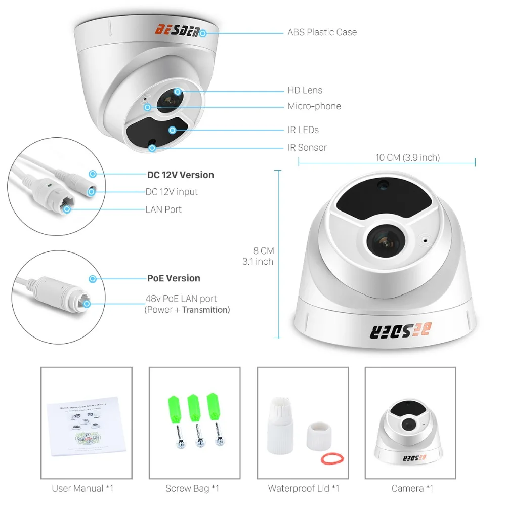 2MP 3MP IP камера PoE H.265 1080P Встроенный микрофон аудио POE IR 20 м CCTV IP камера P2P RSTP оповещение по электронной почте купольная сетевая камера XMEye