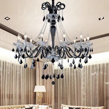 

Long crystal chandeliers for Hotel Foyer stairwell chandelier Lustre Suspension hanging Black K9 Chandelier Lighting Fixtures