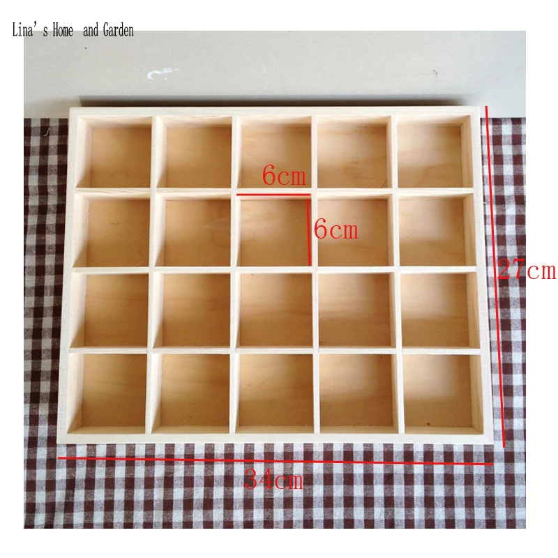 primitive storage organization solid wooden box with 20 equal dividers