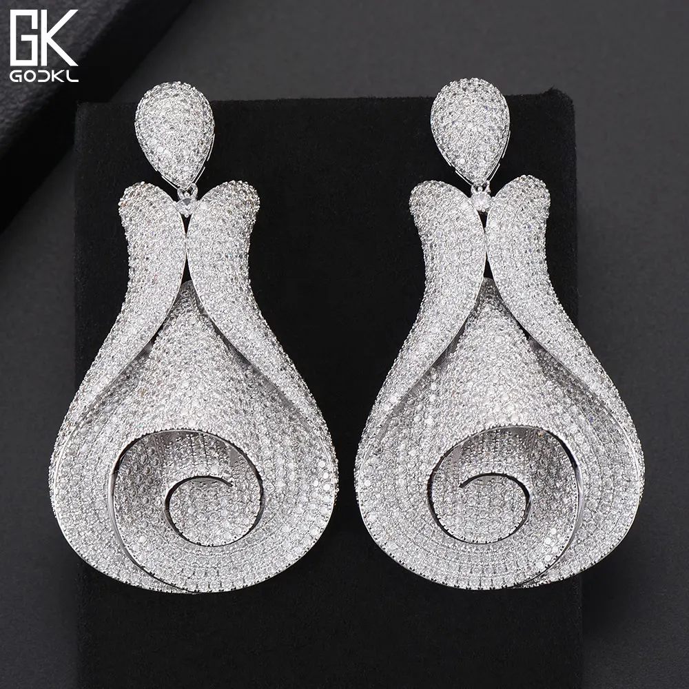 

GODKI Luxury Flower Statement Big Dangle Earring For Women Wedding Cubic Zircon CZ Dubai Silver Bridal Earrings Fashion Jewelry