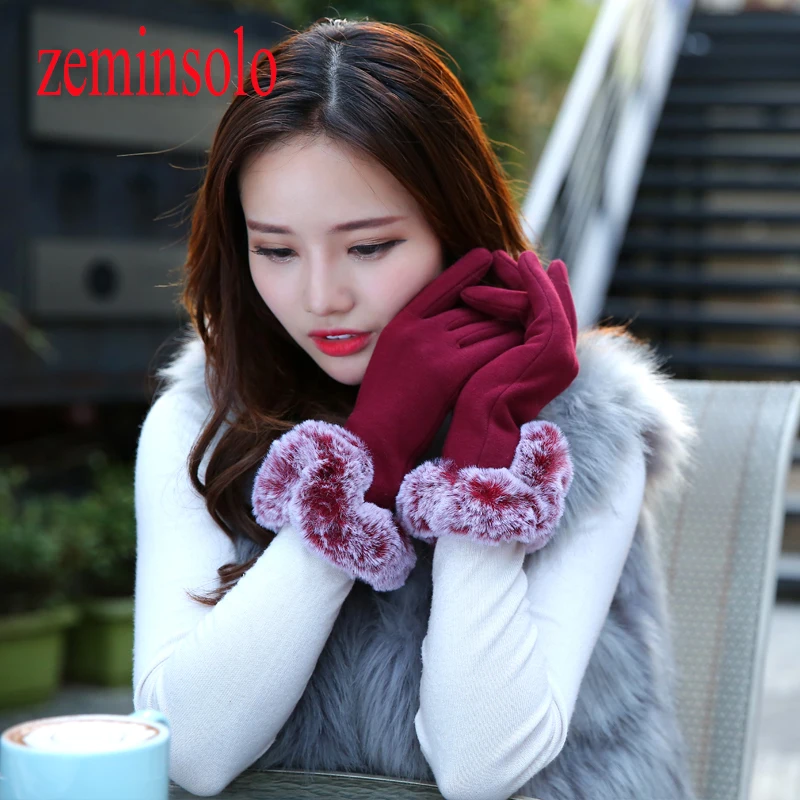 Fashion Female Gloves For Touch Screens Winter Warm Wrist Hair Gloves Mittens Touch Long Leagher Gloves For Winter Gloves Women 