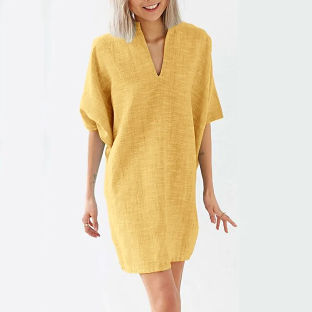 

2019 New Arrival Women SummerDress Casual Vintage Retro Half Sleeve Women's Dress Large Size Fashion V-Neck Dresses 19March26