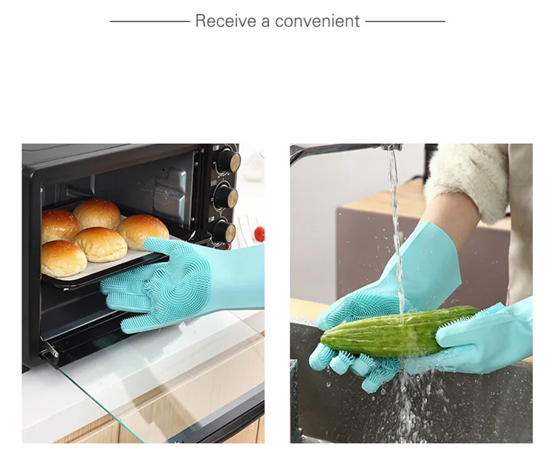 1 Pair Magic Silicone Dishwashing Scrubber Dish Washing Sponge Gloves Guantes Lavar Platos Kitchen Accessories Cleaning