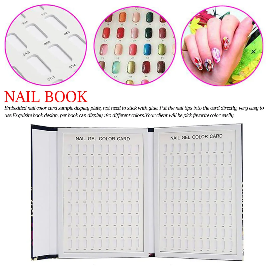 

Professional 180 Colors Nail Gel Polish Display Card Book Color Board Palette Stand with 180pcs Nail Tips Salon Show Tools