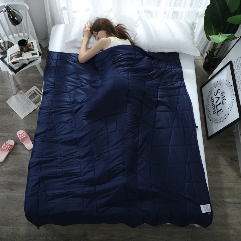 

Adults Decompression Gravity Blankets 100% Cotton Blue Solid Color Soft Sleep Aid Pressure Weight Quilt/Blankets For Bed Soft