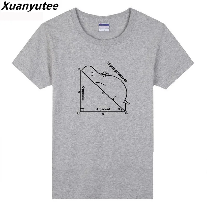 

Xuanyutee Math Shirt Geek Customized Hippopotenuse T-shirt Summer O-Neck Short Sleeve Tee Shirt Cotton Flock Print Men Tops Tees