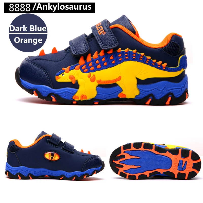 Обувь для мальчиков Dinoskulls Детские кроссовки с 3D динозавром для спорта тенниса Детские кроссовки г. осенние детские беговые туфли весенние тренировочные - Цвет: Dark Blue 8888