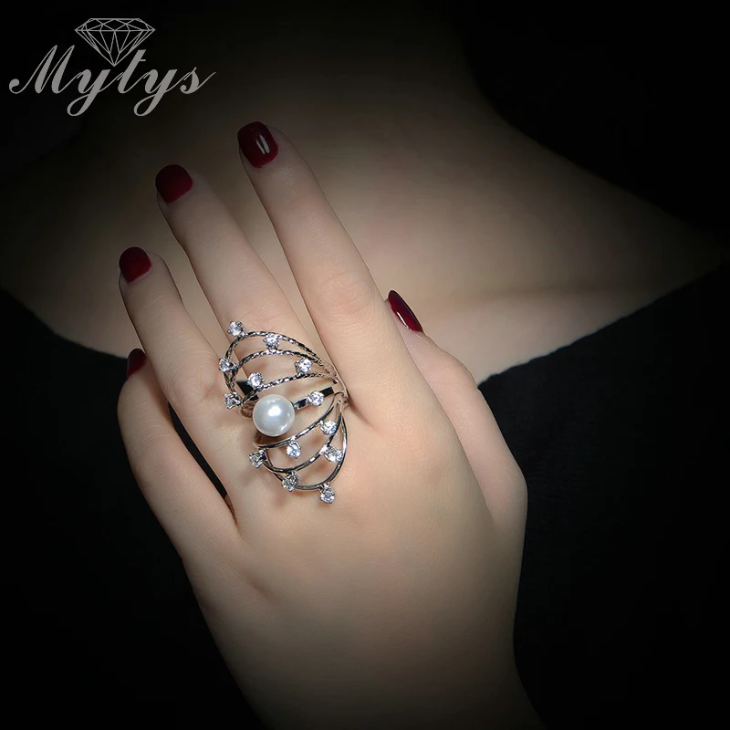 Mytys креативное многослойное жемчужное кольцо в форме цветка и сердца, кольцо на половину пальца для женщин с кристаллами R1119