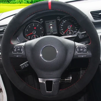 

DIY Hand-stitched Black Suede Car Steering Wheel Cover for Volkswagen VW Gol Tiguan Passat B7 Passat CC Touran Jetta Mk6