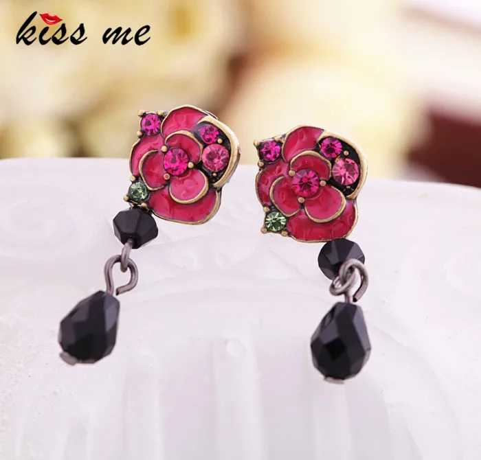 

Fashion accessories vintage rose flower dual earrings stud earring female Factory Wholesale