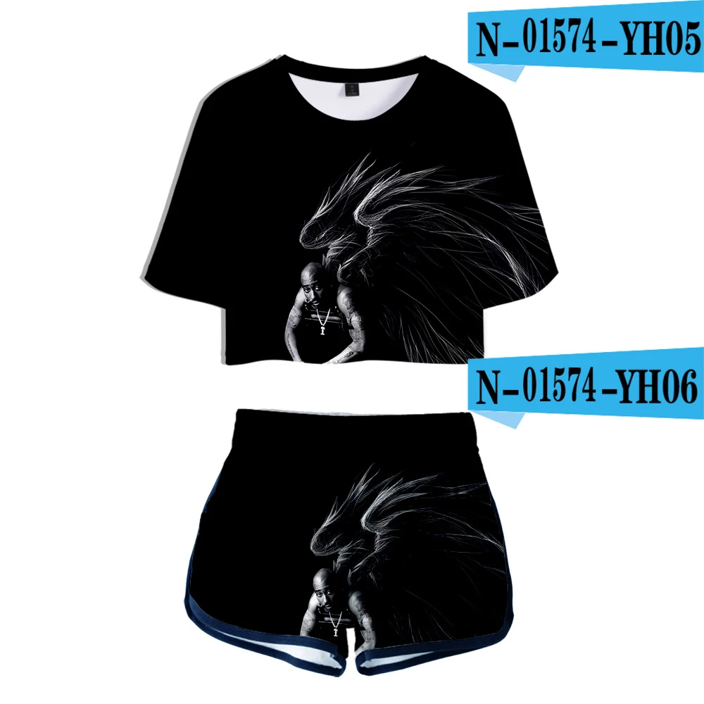 N01574 Mujer комплект из двух предметов 2Pac спортивный костюм Harajuku Женская ropa сексуальная одежда Клубные наряды топ+ байкерские шорты летний комплект из 2 предметов женский - Цвет: N01574