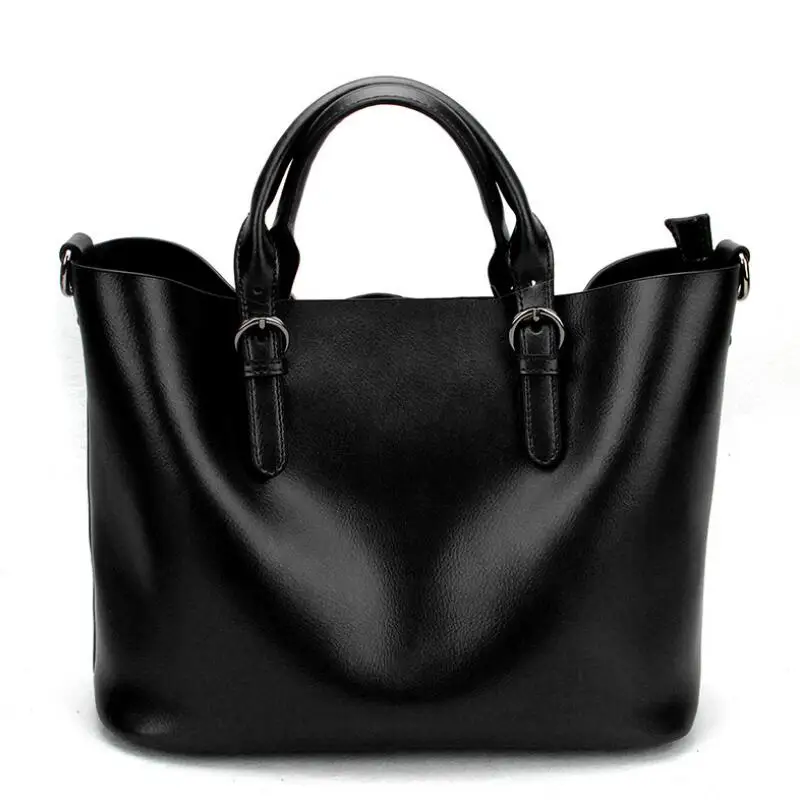 San Maries, роскошный дизайн, Женская Повседневная Сумка-тоут из натуральной кожи, модная сумка через плечо, Женская вместительная сумка для покупок, Новинка - Цвет: 8683N Black