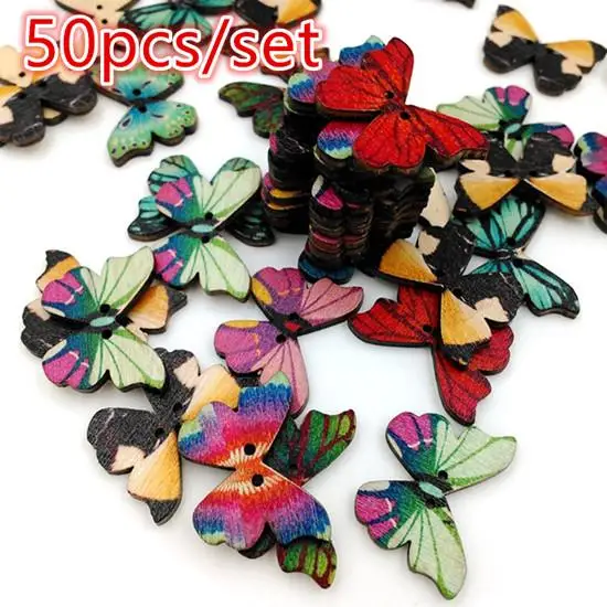 50 шт бабочки Кнопки смешанные кнопки для скрапбукинга деревянный защелки