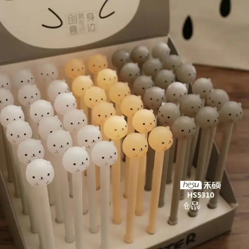 

48 pcs Gel Pens Cartoon Hamster black colored kawaii gift gel-ink pens pens for writing Cute stationery office school supplies
