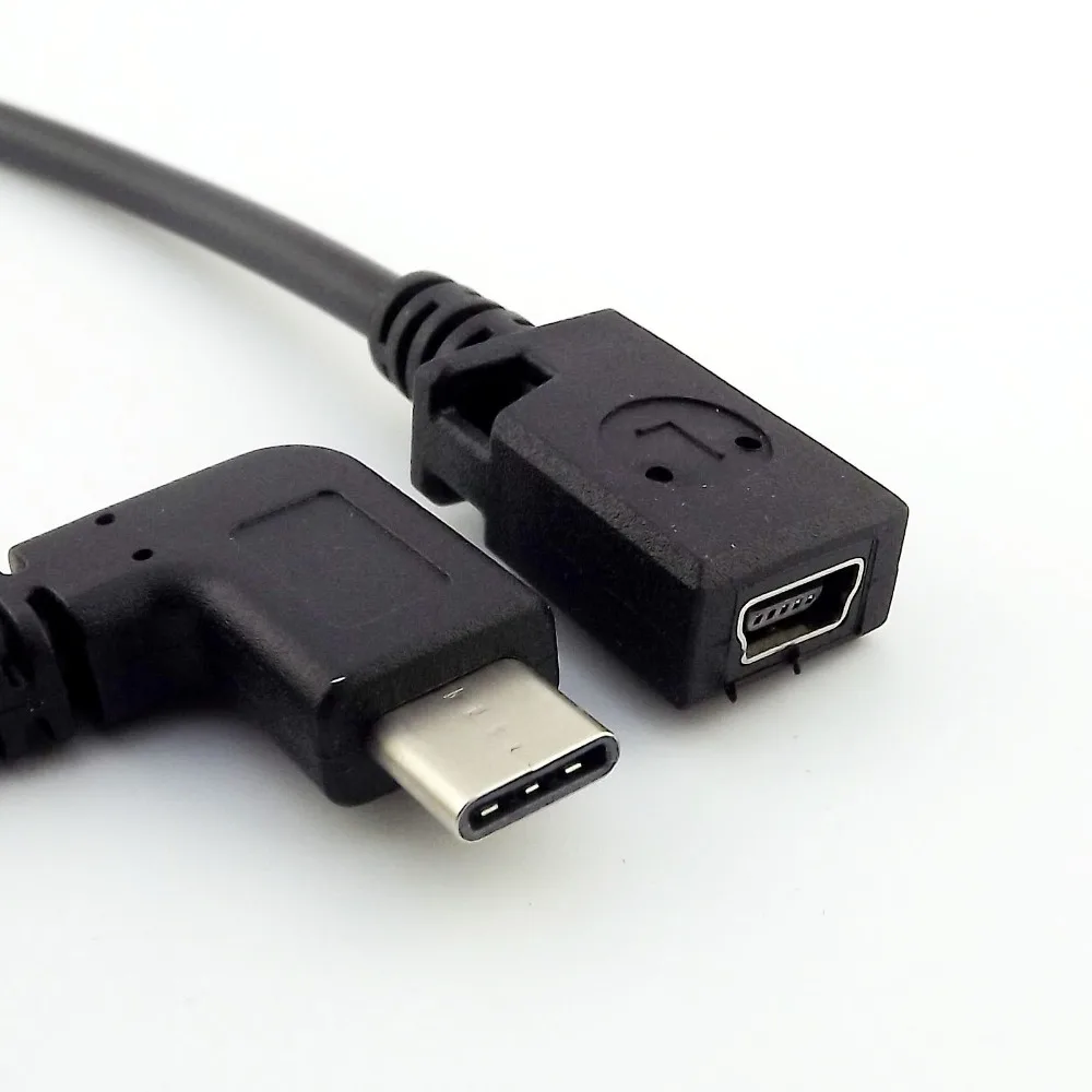 

10x USB 3.1 Type C 90 Degree Right Angle Male to Mini 5pin Female Charging Data Sync Connector Cable 25cm