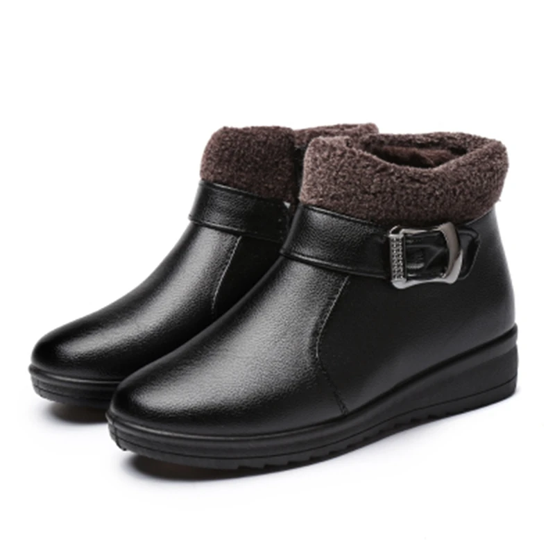 ZZPOHE/зимние женские ботильоны; модные повседневные теплые удобные ботинки из искусственной кожи для мамы; хлопковая обувь без застежки - Цвет: black