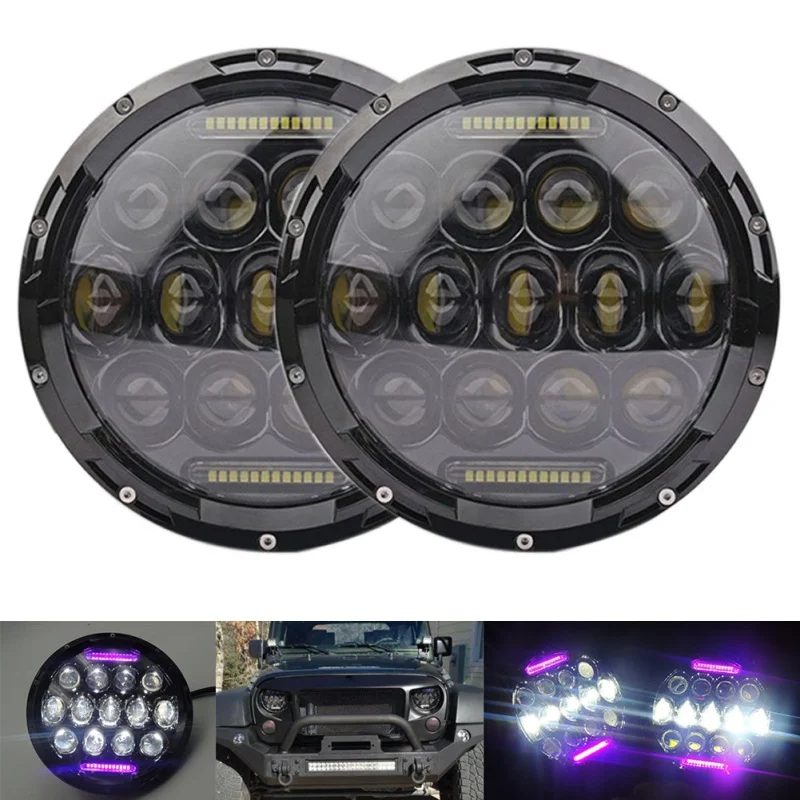 FADUIES 1Pair 7 Inch 75W Black Round LED Headlight with High Low Beam PinK DRL For Offroad Jeep Wrangler JK TJ Harley Motorcycle FADUIES 1Pair 7 Inch 75W Black Round LED Headlight with High Low Beam PinK DRL For Offroad Jeep Wrangler JK TJ Harley Motorcycle
