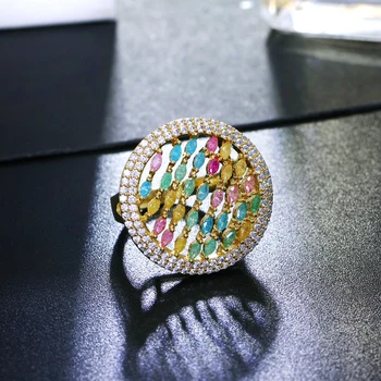 

Candy colors crystal ring big round design Gold plate candy colorful cubic Zirconia female jewelry finger rings